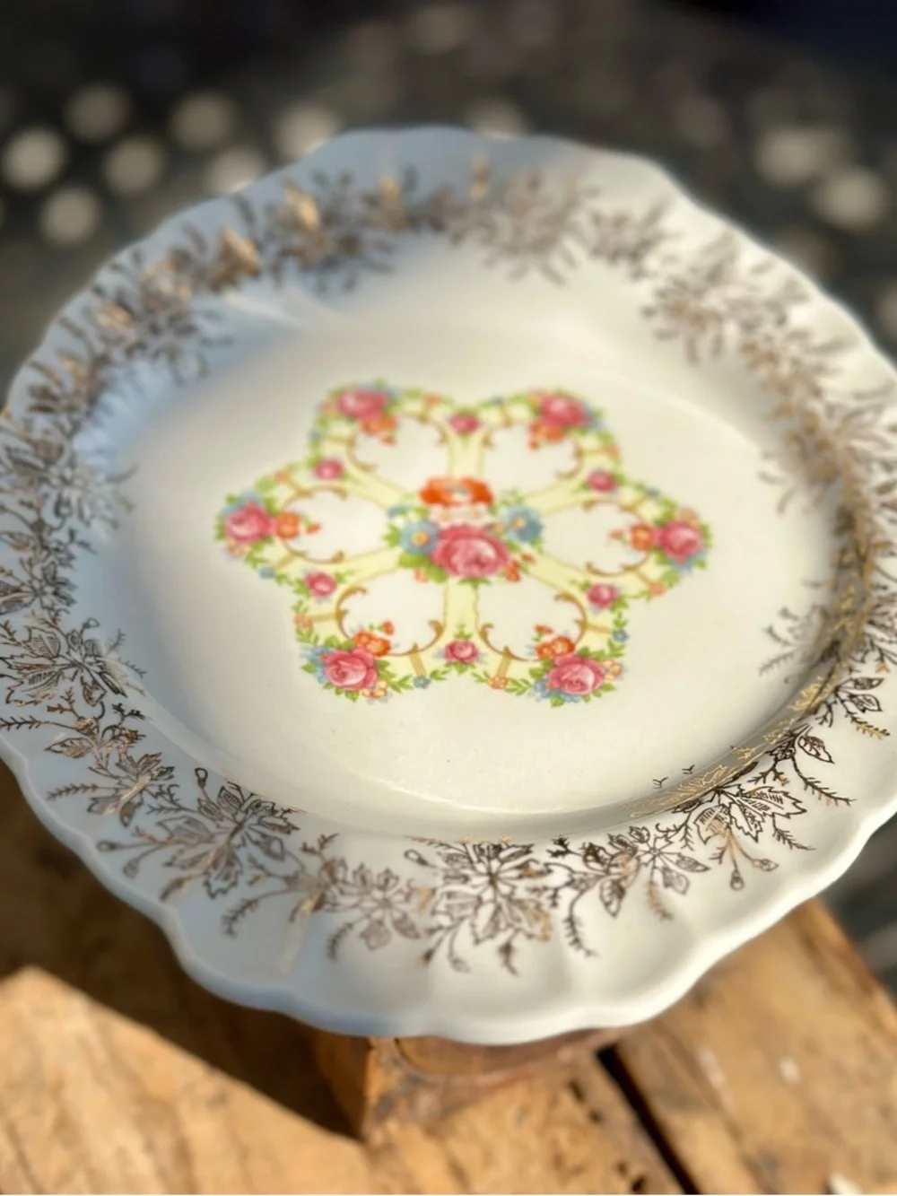 Vintage Franklin Ware Gravy Boat & Underplate Ivory 22K Gold Floral Set USA